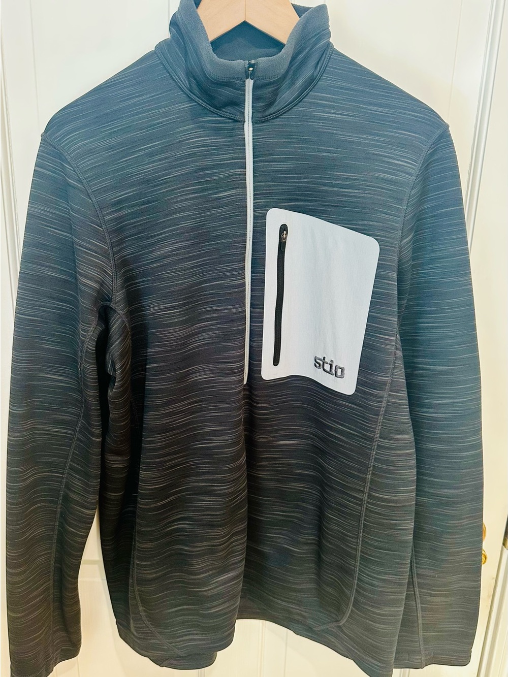 Stio Men's Black Space-Dyed Zip Sweater with White Chest Pocket